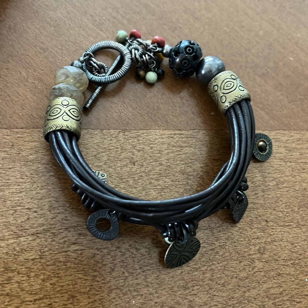 SILPADA Retired Multi Strand Leather Charms Boho Toggle Cha Cha Bracelet